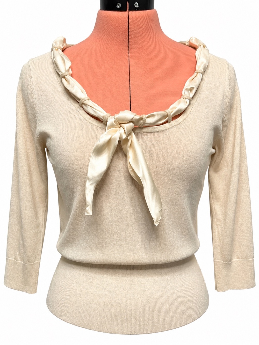 White House Black Market Ivory Satin-Trim Top